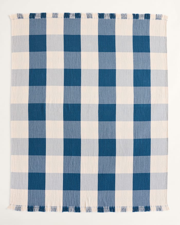 BLOCK PLAID ORGANIC COTTON FRINGED THROW