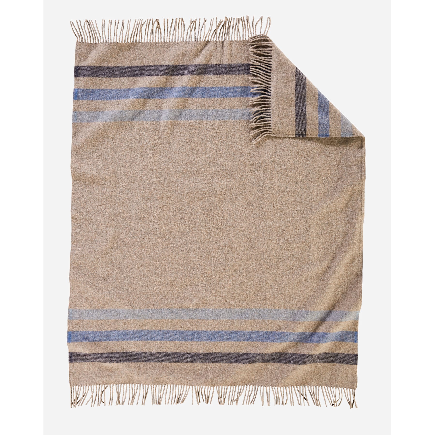ECO-WISE WOOL FRINGED THROW IN FAWN STRIPE