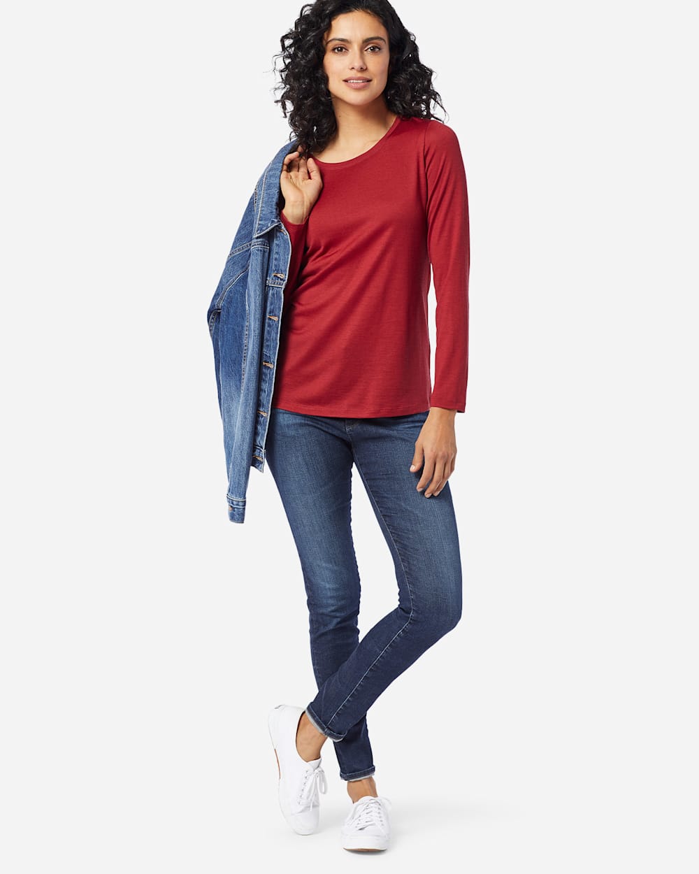 MACHINE WASHABLE LONG SLEEVE MERINO TEE IN RED ROCK image number 1