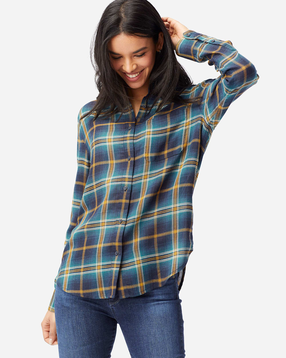 WOMEN'S HELENA BUTTON FRONT SHIRT IN BLUE PLAID image number 1