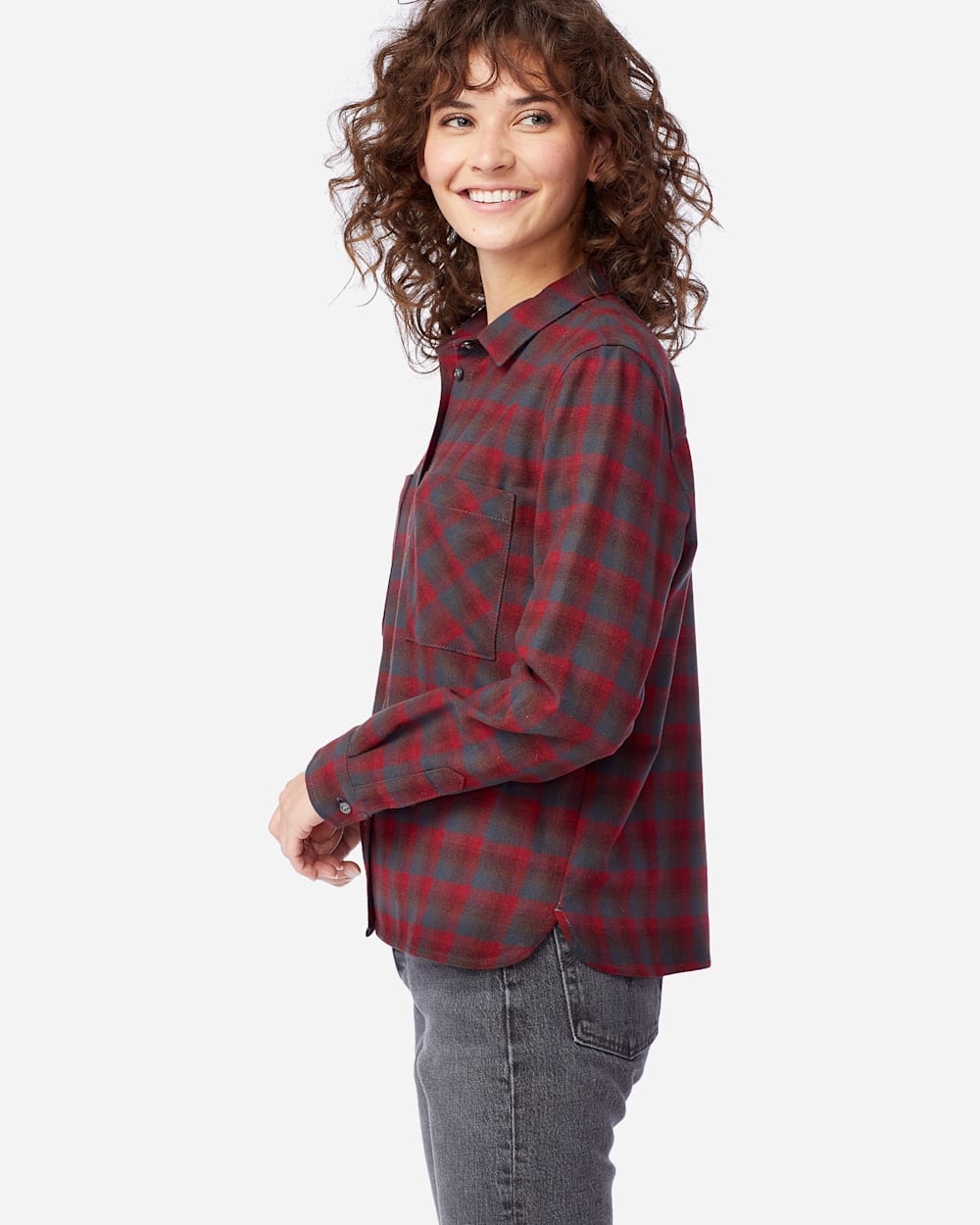 ALTERNATE VIEW OF WOMEN'S ULTRALUXE MERINO PIPER SHIRT IN RED/GREY OMBRE image number 2