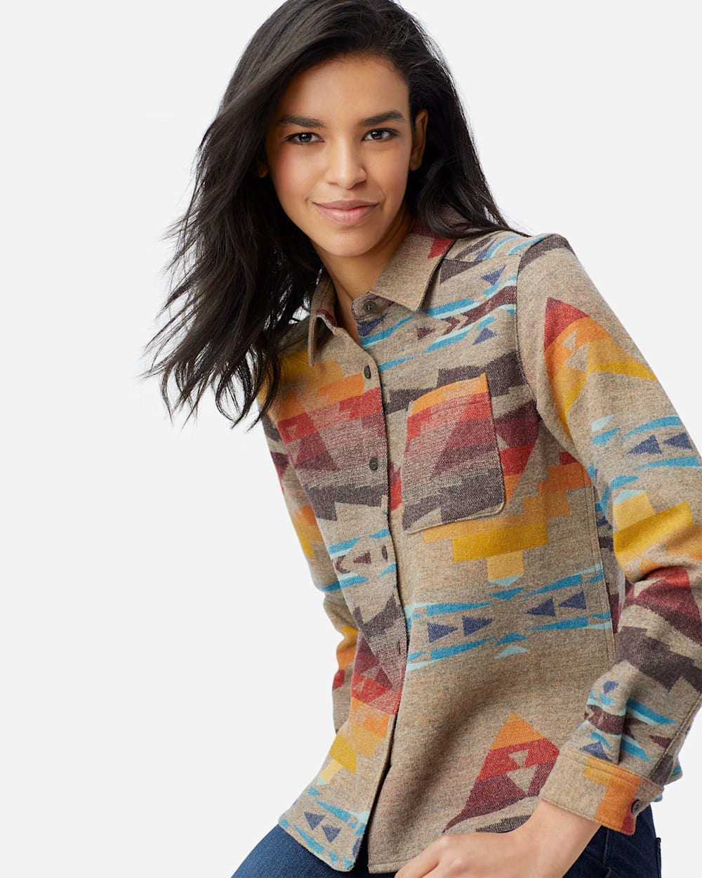 WOMEN'S JACQUARD LODGE SHIRT IN TAUPE SIERRA PEAK image number 1