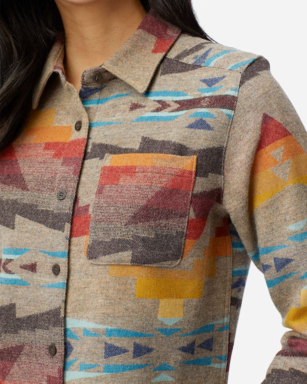 ALTERNATE VIEW OF WOMEN'S JACQUARD LODGE SHIRT IN TAUPE SIERRA PEAK image number 6