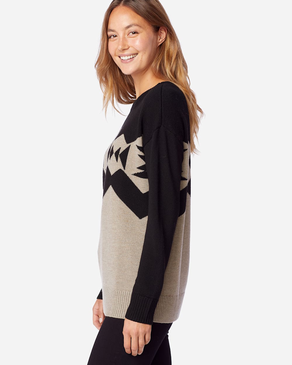 ALTERNATE VIEW OF WOMEN'S SONORA MERINO PULLOVER IN TAUPE HEATHER/BLACK image number 2
