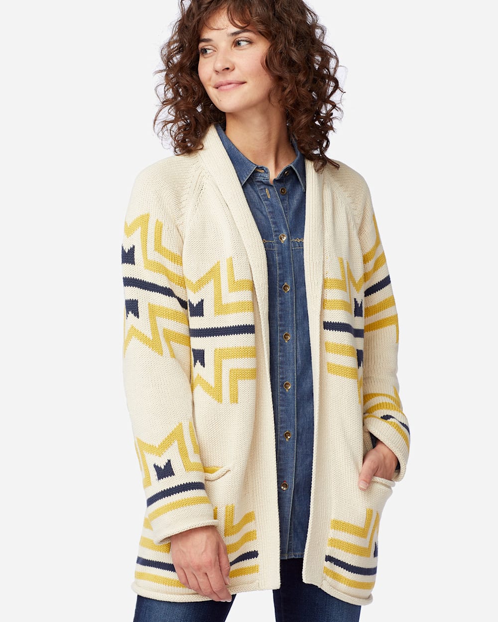 WOMEN'S ROLLED EDGE COTTON CARDIGAN IN SANDSHELL image number 1