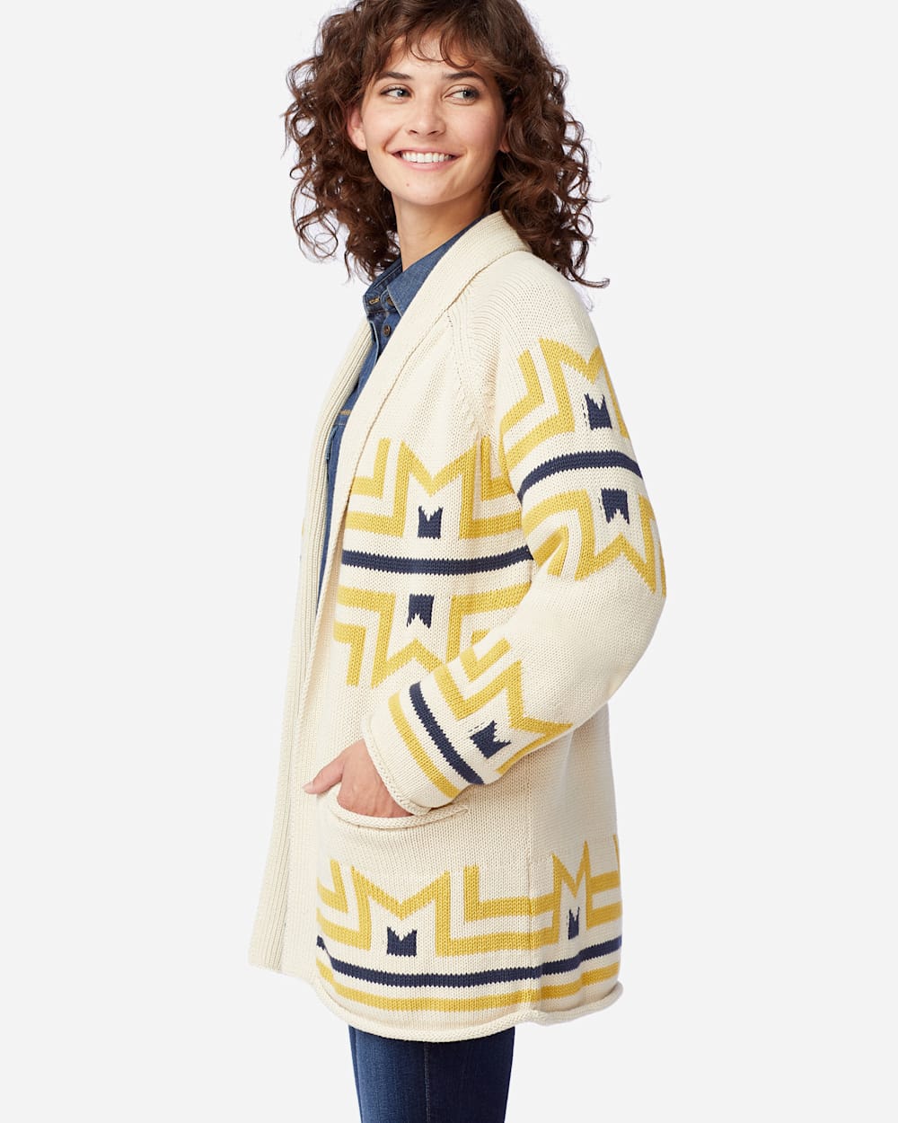 ALTERNATE VIEW OF WOMEN'S ROLLED EDGE COTTON CARDIGAN IN SANDSHELL image number 2