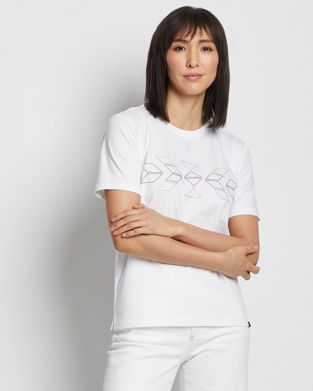 ALTERNATE VIEW OF WOMEN'S DESCHUTES EMBROIDERED TEE IN WHITE image number 4