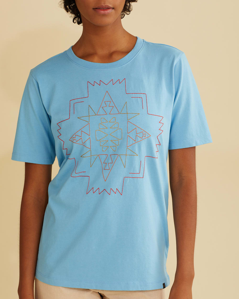 ALTERNATE VIEW OF WOMEN'S DESCHUTES EMBROIDERED TEE IN SKY BLUE image number 2