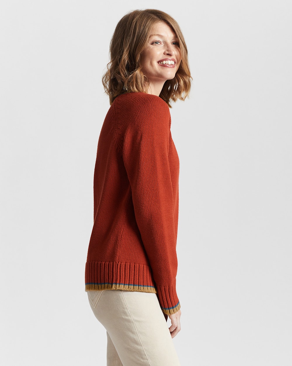 ALTERNATE VIEW OF WOMEN'S TIPPED COTTON SWEATER IN PERSIMMON RED image number 2