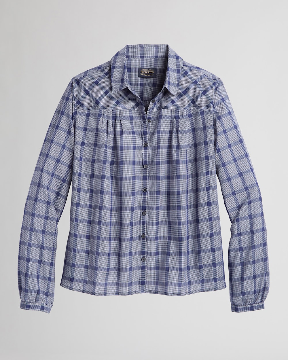 ALTERNATE VIEW OF WOMEN'S AIRY COTTON SHIRT IN NAVY/WHITE PLAID image number 6
