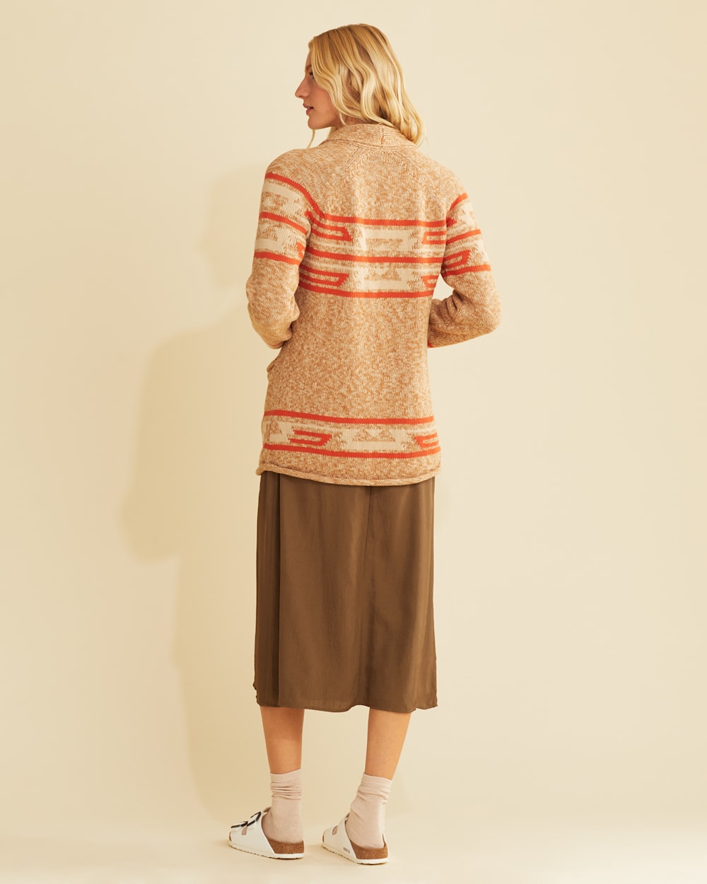 ALTERNATE VIEW OF WOMEN'S ROCK POINT COTTON CARDIGAN IN BROWN/CREAM MULTI image number 3