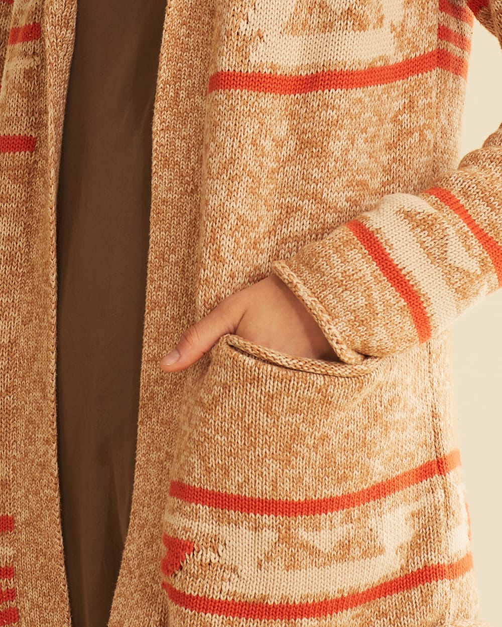 ALTERNATE VIEW OF WOMEN'S ROCK POINT COTTON CARDIGAN IN BROWN/CREAM MULTI image number 4