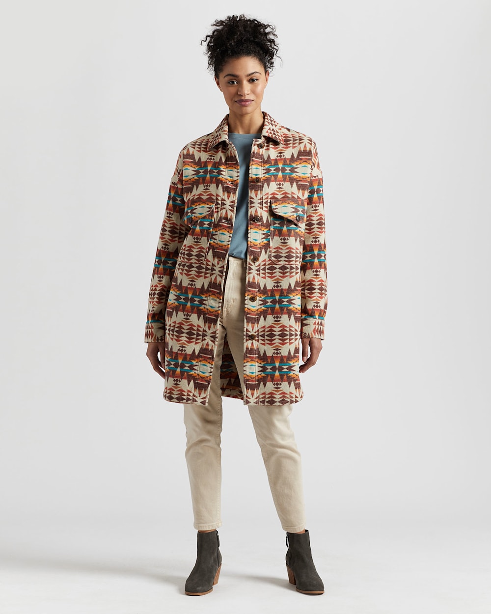 WOMEN'S OVERSIZED DOUBLESOFT SHIRT JACKET IN WARM SAND MULTI image number 1