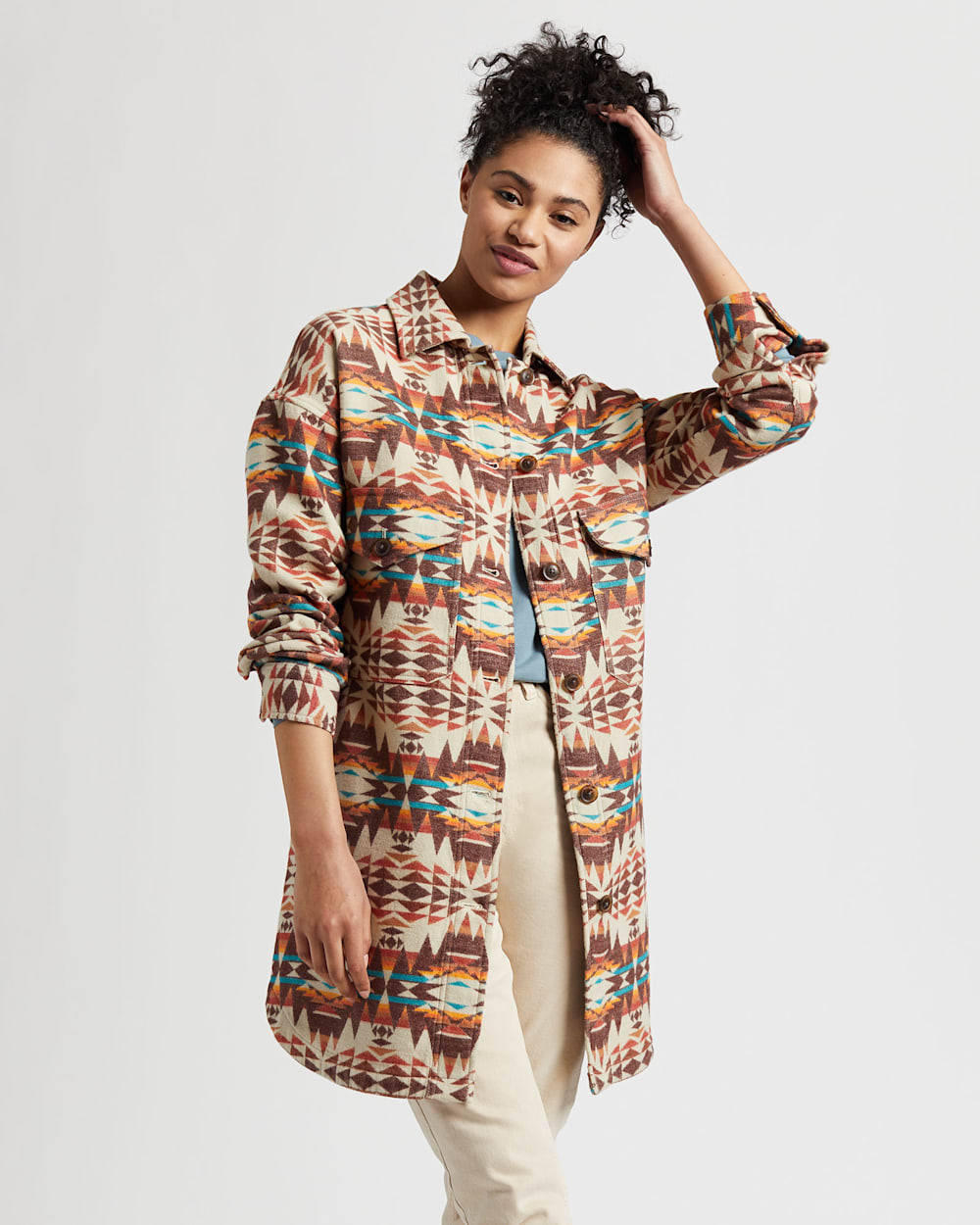 ALTERNATE VIEW OF WOMEN'S OVERSIZED DOUBLESOFT SHIRT JACKET IN WARM SAND MULTI image number 6
