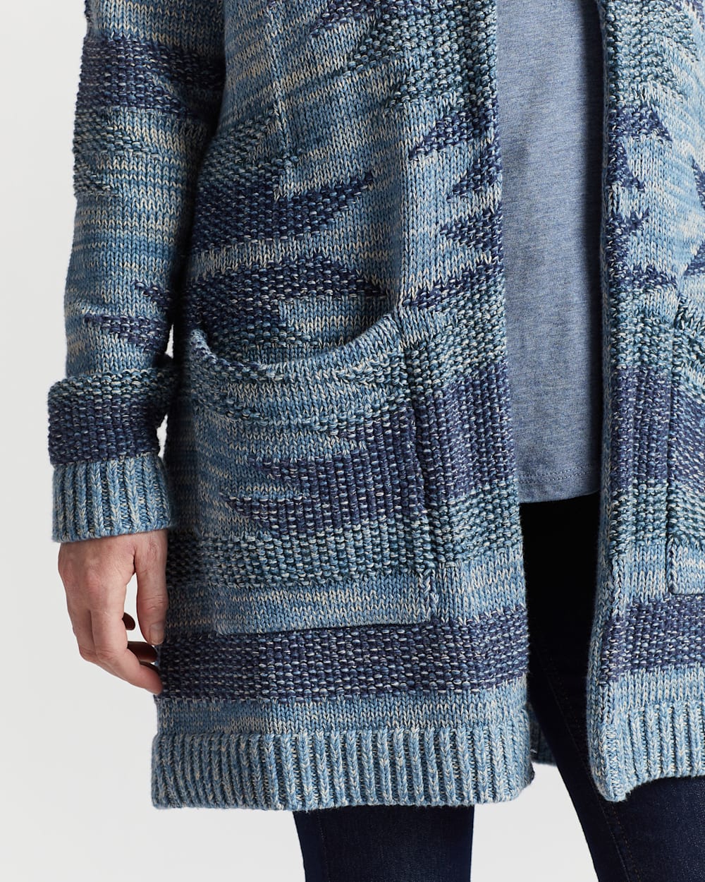 ALTERNATE VIEW OF WOMEN'S MONTEREY BELTED COTTON CARDIGAN IN BLUE MULTI image number 4