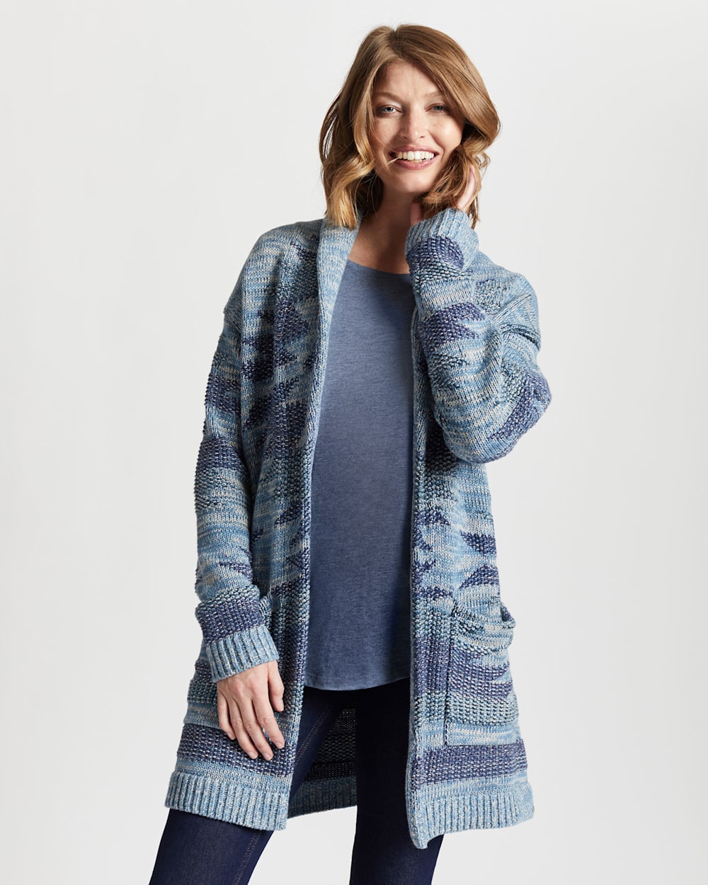 ALTERNATE VIEW OF WOMEN'S MONTEREY BELTED COTTON CARDIGAN IN BLUE MULTI image number 6
