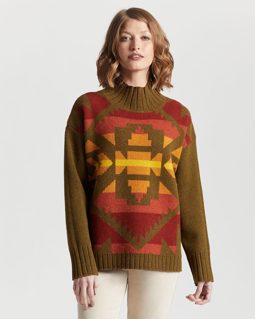 WOMEN'S LAMBSWOOL GRAPHIC SWEATER IN DARK BRONZE MULTI image number 1