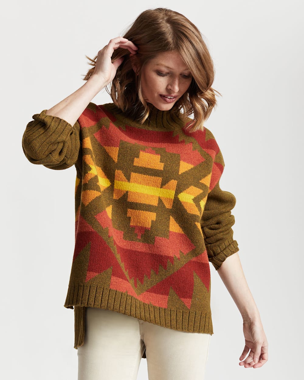 ALTERNATE VIEW OF WOMEN'S LAMBSWOOL GRAPHIC SWEATER IN DARK BRONZE MULTI image number 5