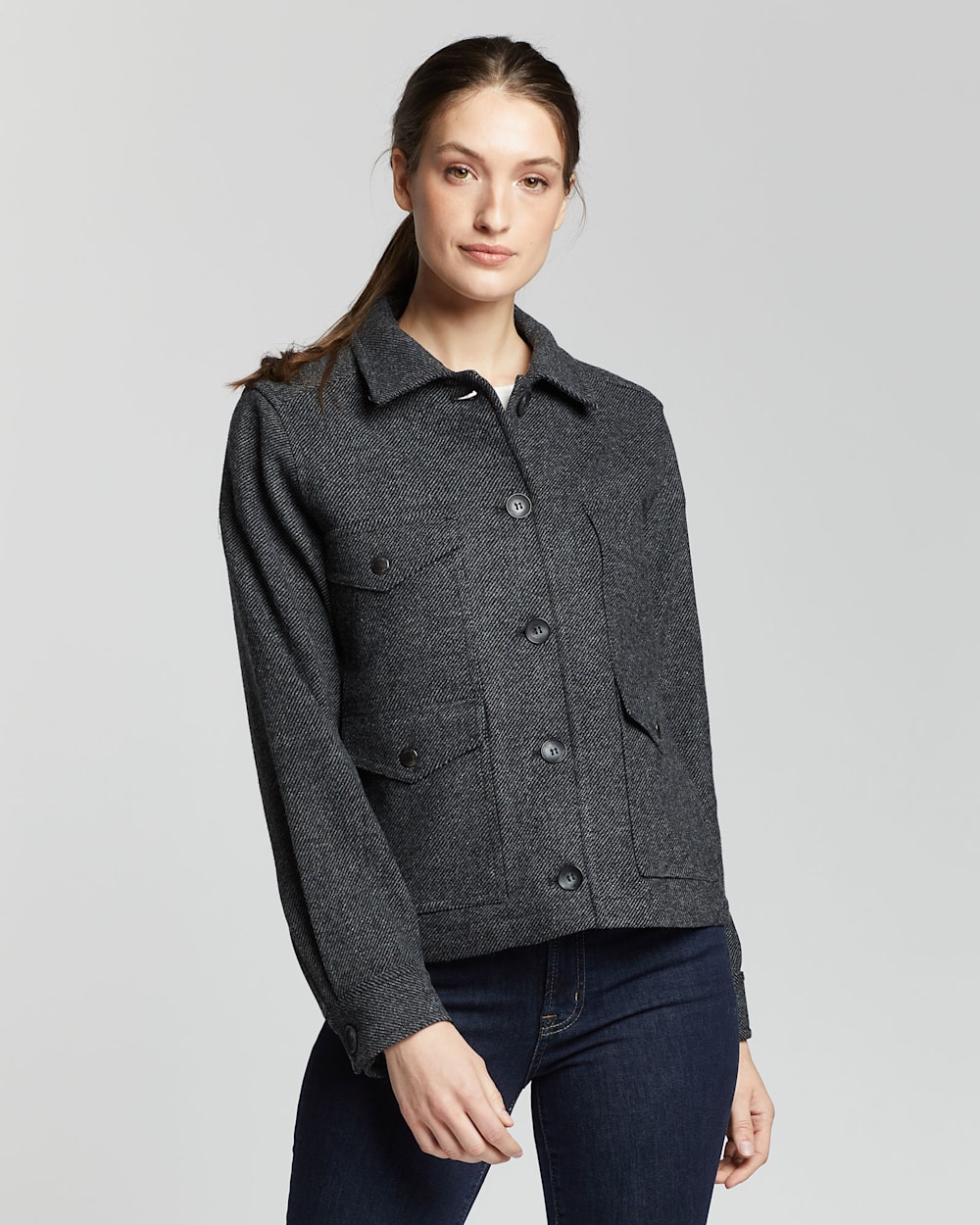 WOMEN'S WOOL TWILL UTILITY JACKET IN GREY MIX/BLACK image number 1