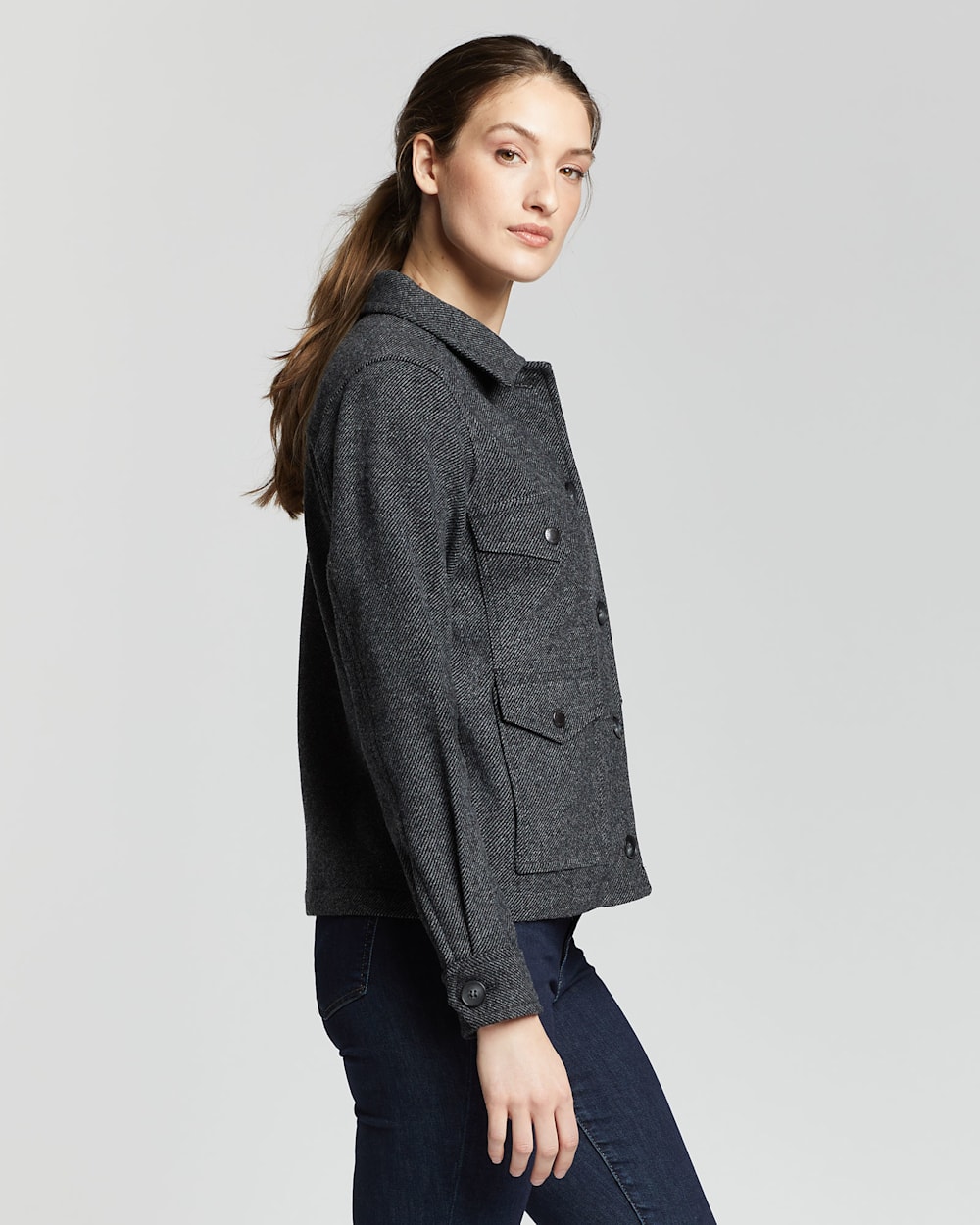 ALTERNATE VIEW OF WOMEN'S WOOL TWILL UTILITY JACKET IN GREY MIX/BLACK image number 2