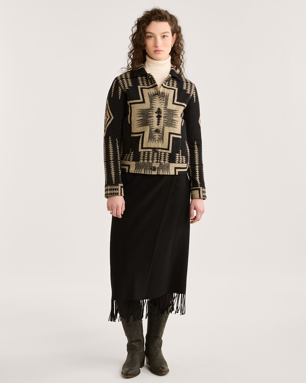ALTERNATE VIEW OF WOMEN'S HARDING WILLA JACKET IN BLACK/TAN HARDING JACQUARD image number 4