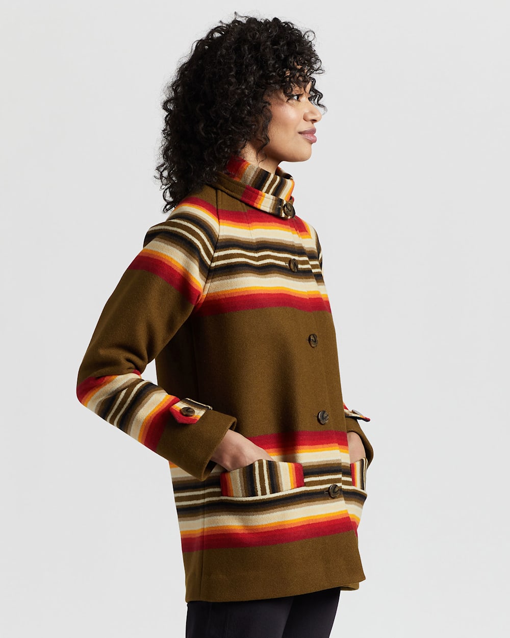 ALTERNATE VIEW OF WOMEN'S ARCHIVE TOBOGGAN WOOL COAT IN CEDAR ROMAN STRIPE image number 2
