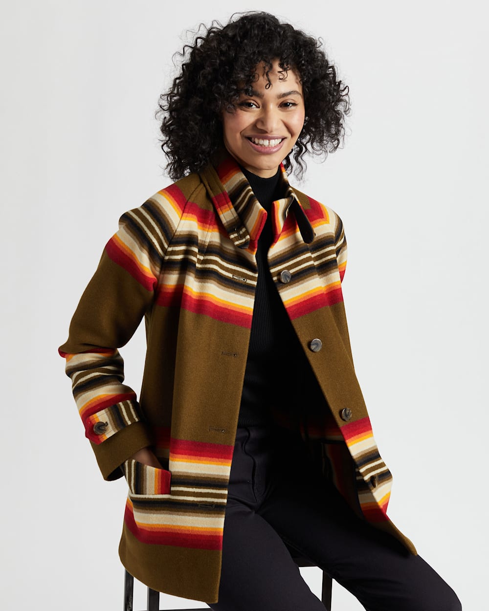 ALTERNATE VIEW OF WOMEN'S ARCHIVE TOBOGGAN WOOL COAT IN CEDAR ROMAN STRIPE image number 7