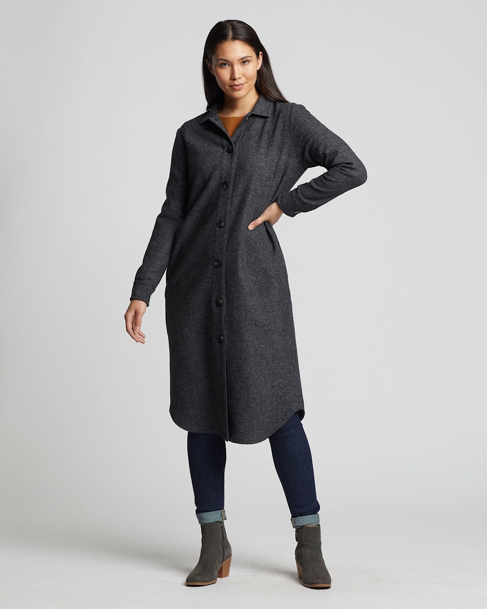 WOMEN'S WOOL TWILL DUSTER SHIRT IN GREY MIX/BLACK image number 1