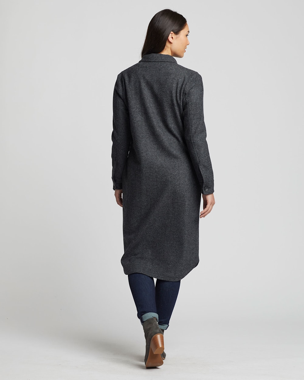 ALTERNATE VIEW OF WOMEN'S WOOL TWILL DUSTER SHIRT IN GREY MIX/BLACK image number 3