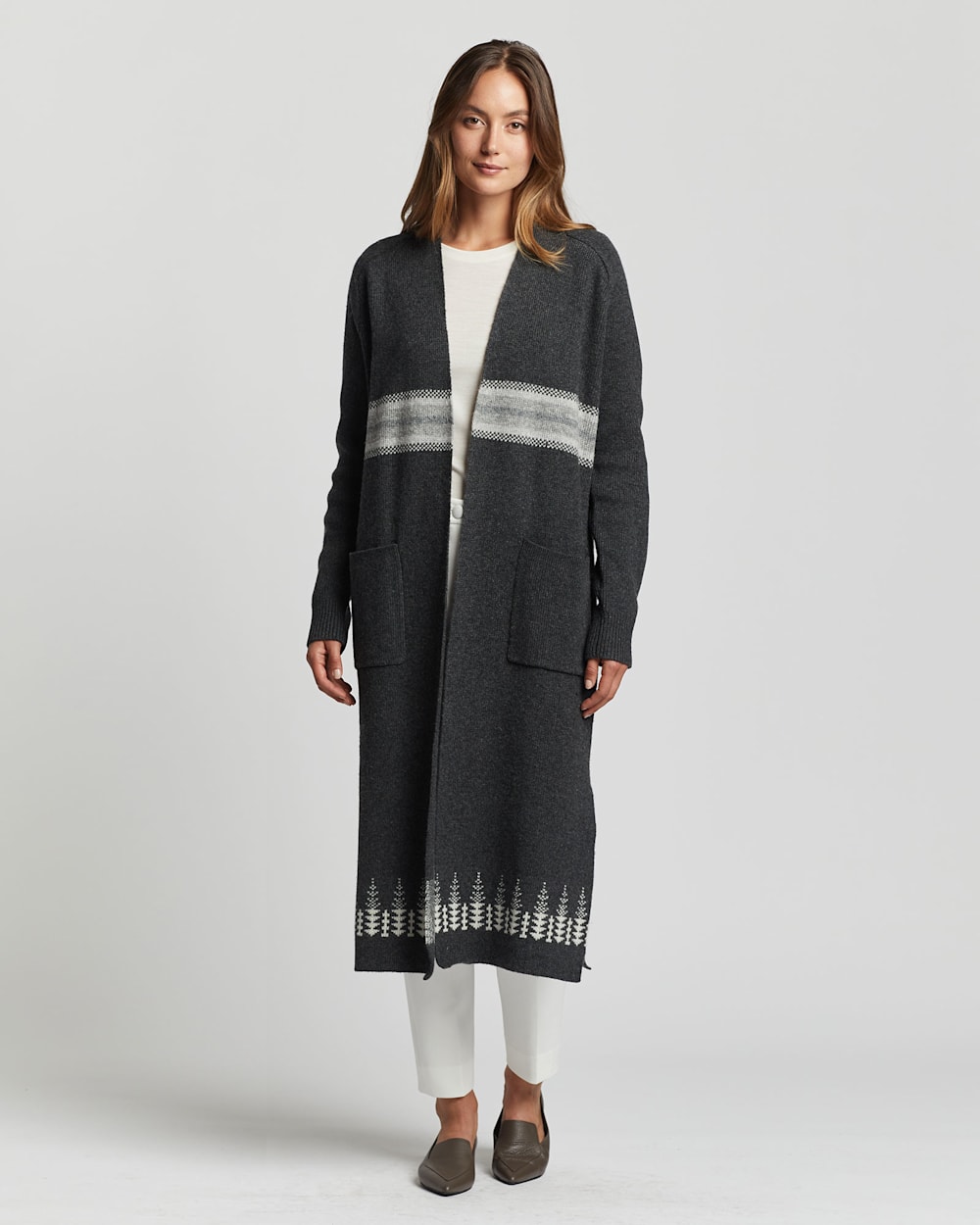 WOMEN'S LAMBSWOOL DUSTER CARDIGAN IN CHARCOAL MULTI image number 1
