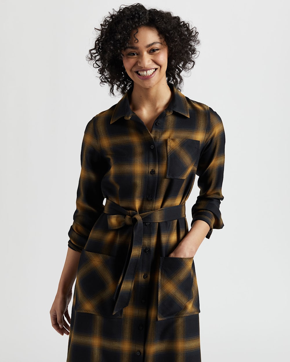 Plaid Midi Shirt Dress for Women