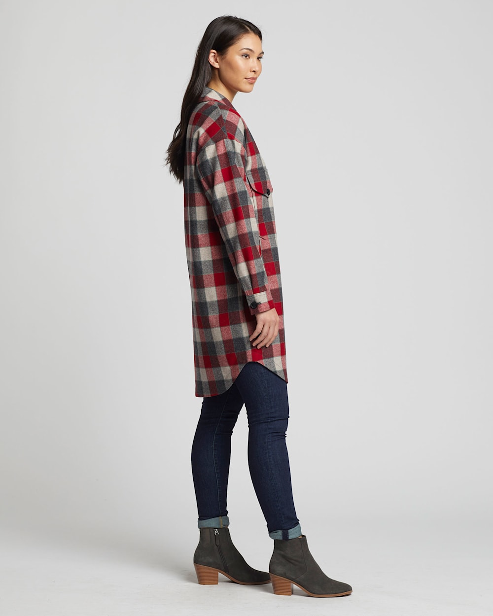ALTERNATE VIEW OF WOMEN'S OVERSIZED WOOL SHIRT IN RED/TAN BLOCK PLAID image number 2