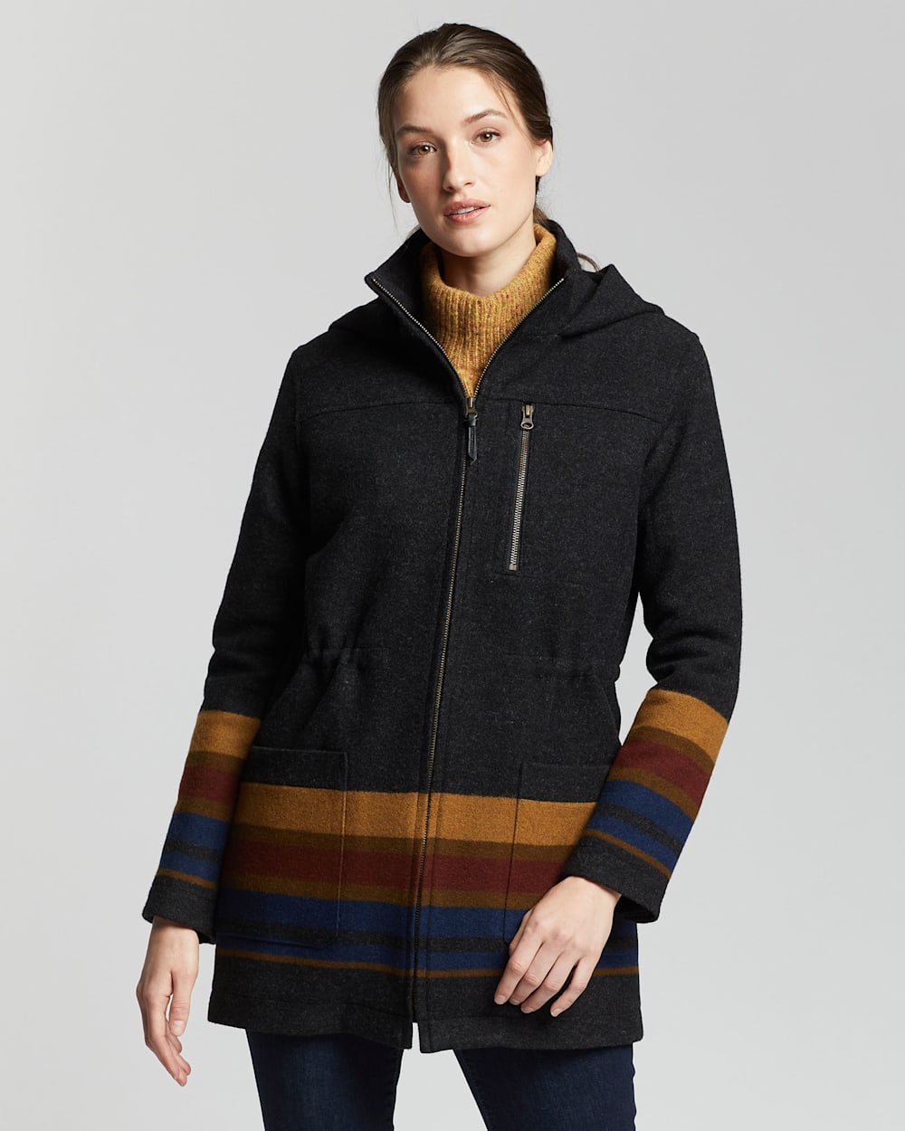 WOMEN'S YAKIMA STRIPE WOOL PARKA IN CHARCOAL image number 1