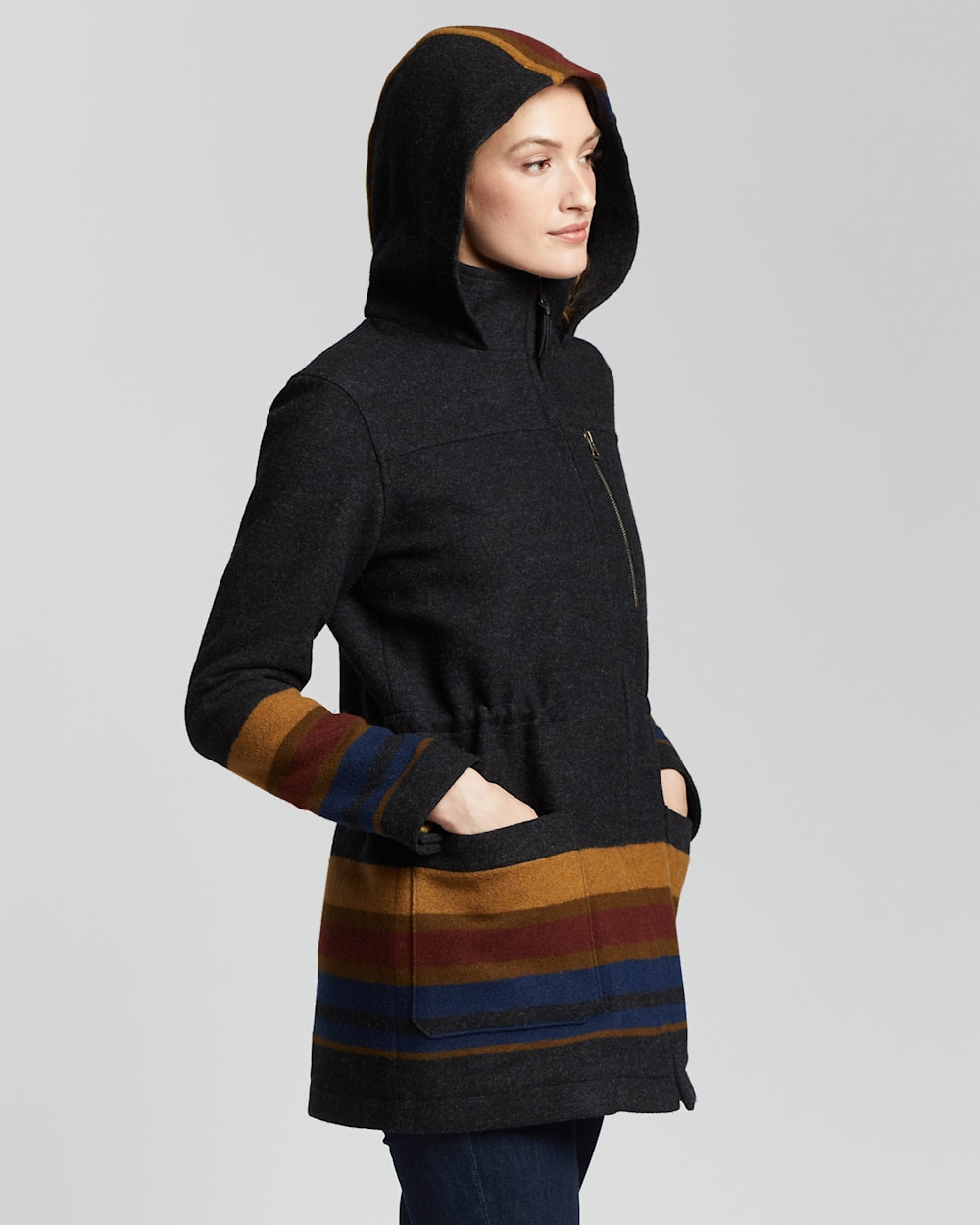 ALTERNATE VIEW OF WOMEN'S YAKIMA STRIPE WOOL PARKA IN CHARCOAL image number 2