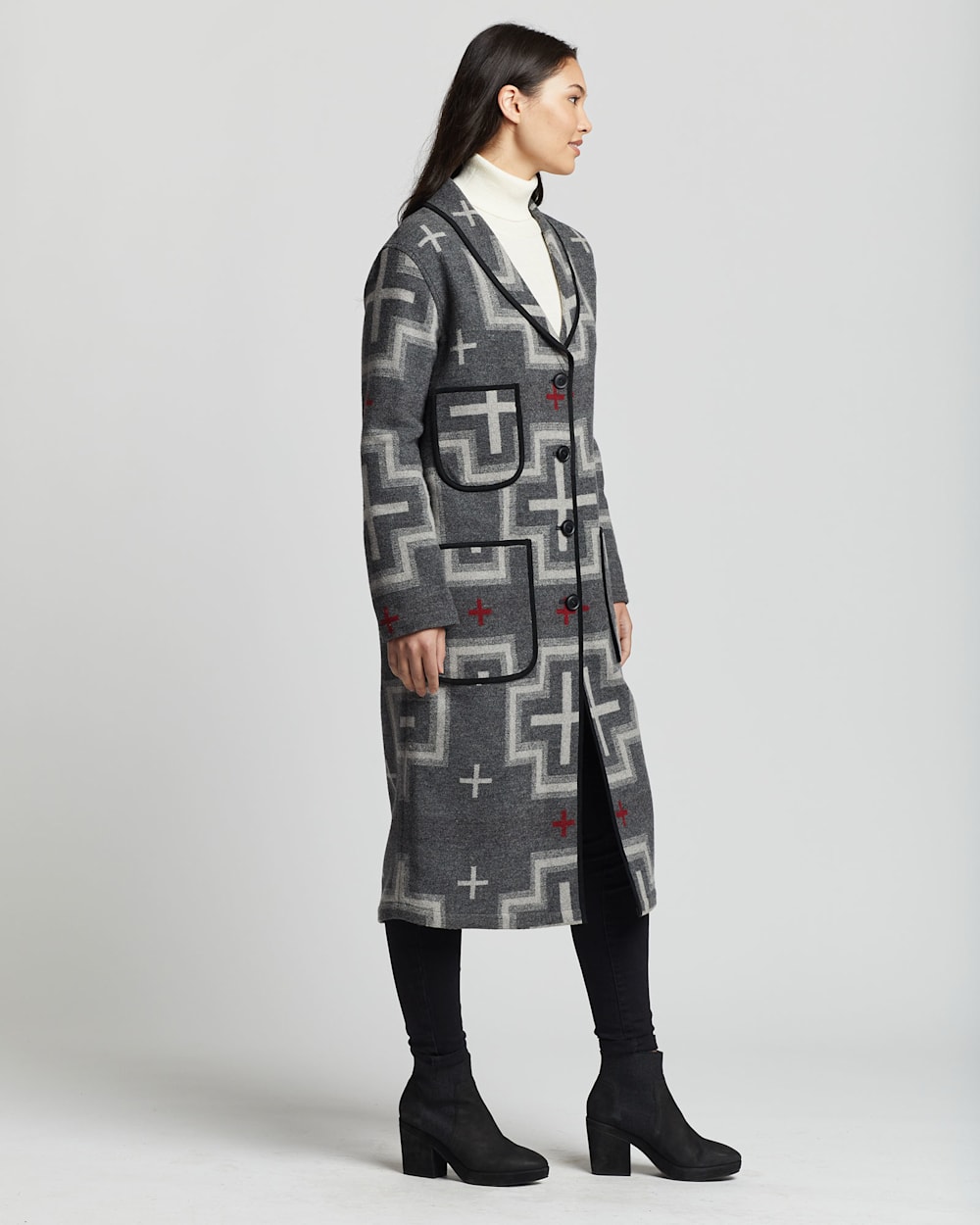 ALTERNATE VIEW OF WOMEN'S WOOL SHAWL-COLLAR DUSTER COAT IN GREY SAN MIGUEL image number 2