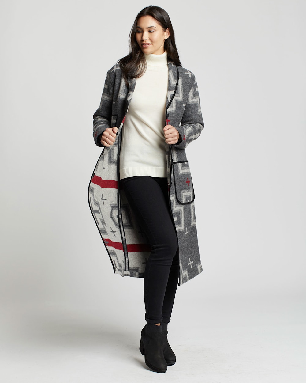 ALTERNATE VIEW OF WOMEN'S WOOL SHAWL-COLLAR DUSTER COAT IN GREY SAN MIGUEL image number 5