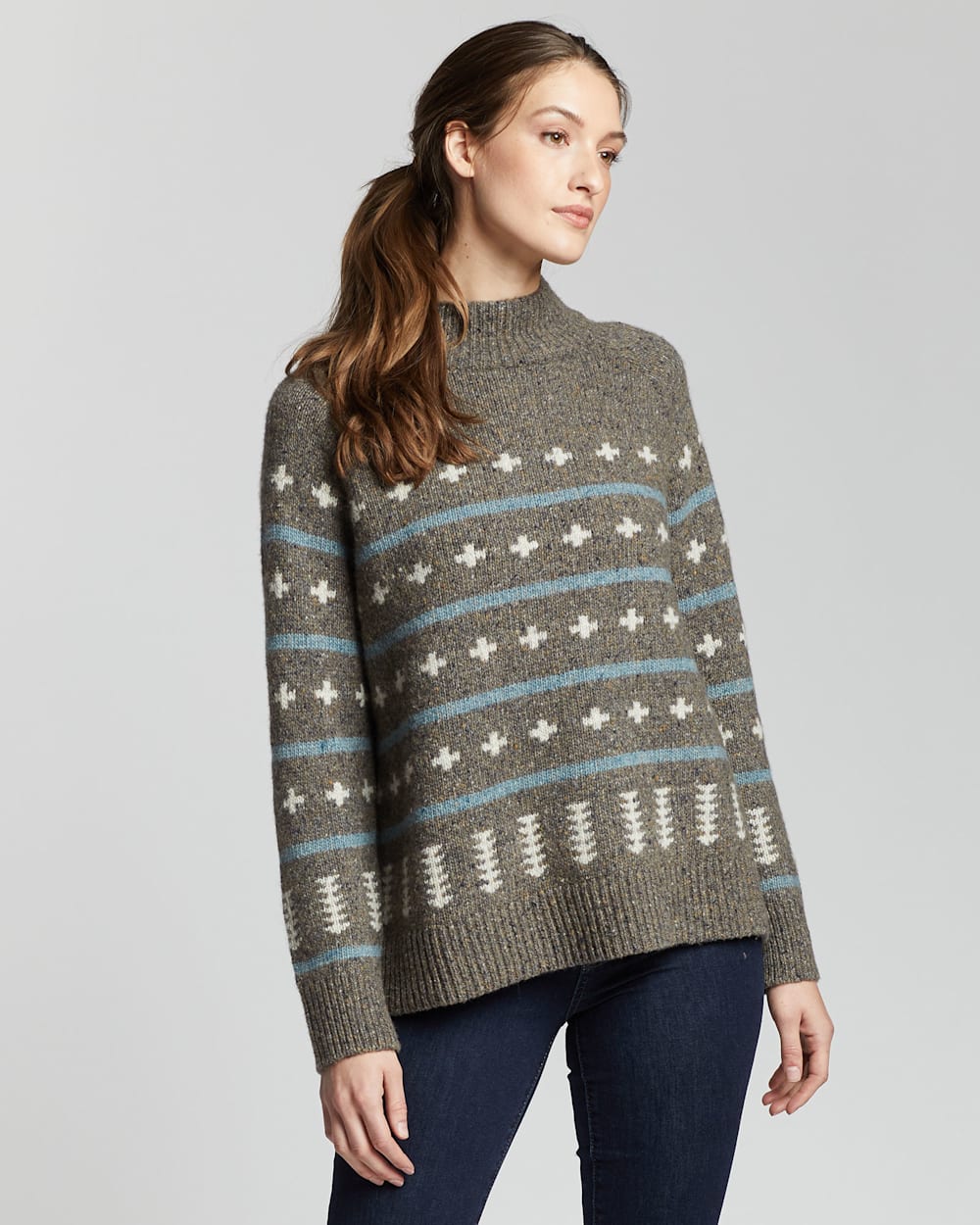 WOMEN'S GRAPHIC DONEGAL MERINO SWEATER IN GREY MULTI image number 1