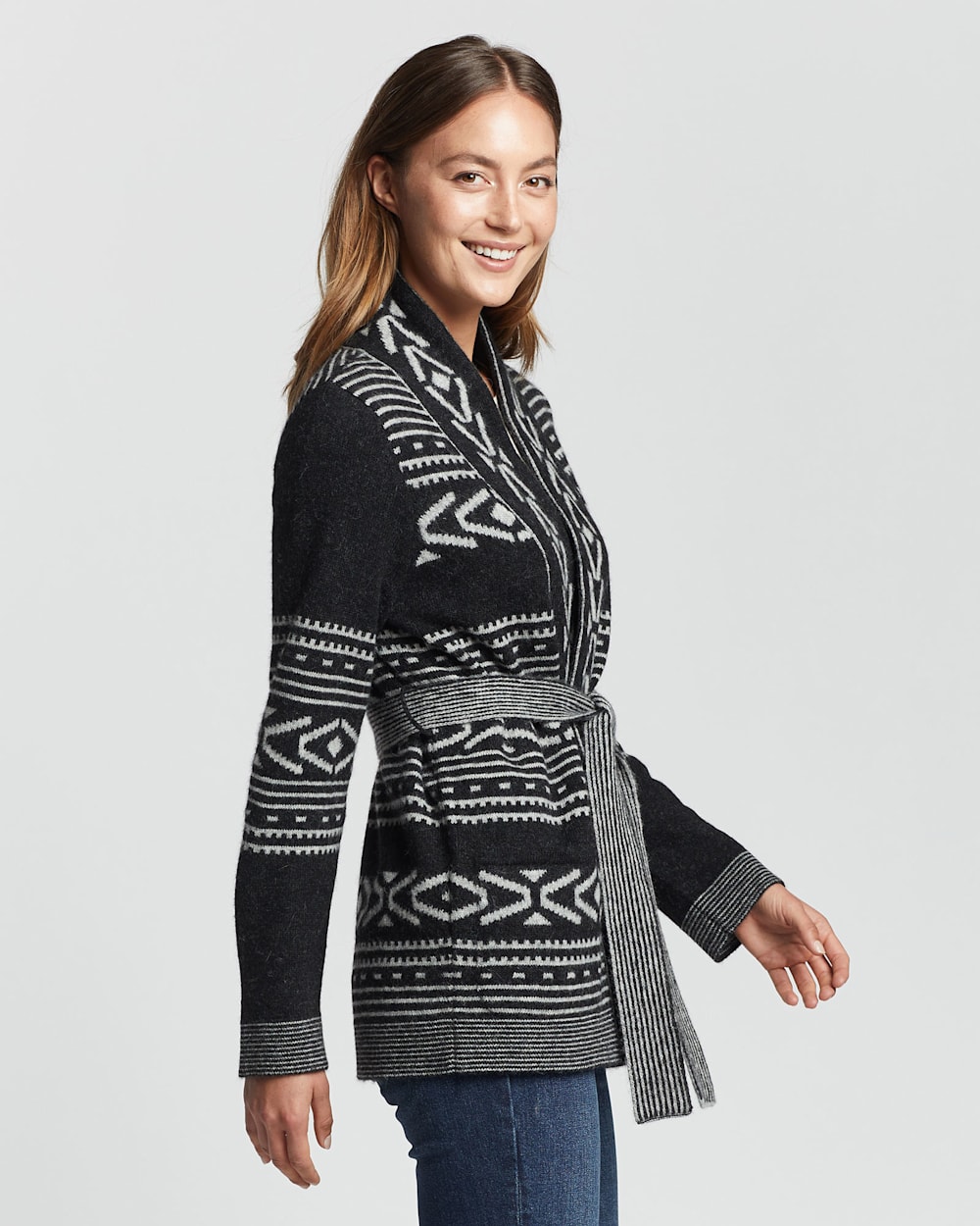 ALTERNATE VIEW OF WOMEN'S ALPACA DISCOVERY CARDIGAN IN BLACK/GREY image number 3