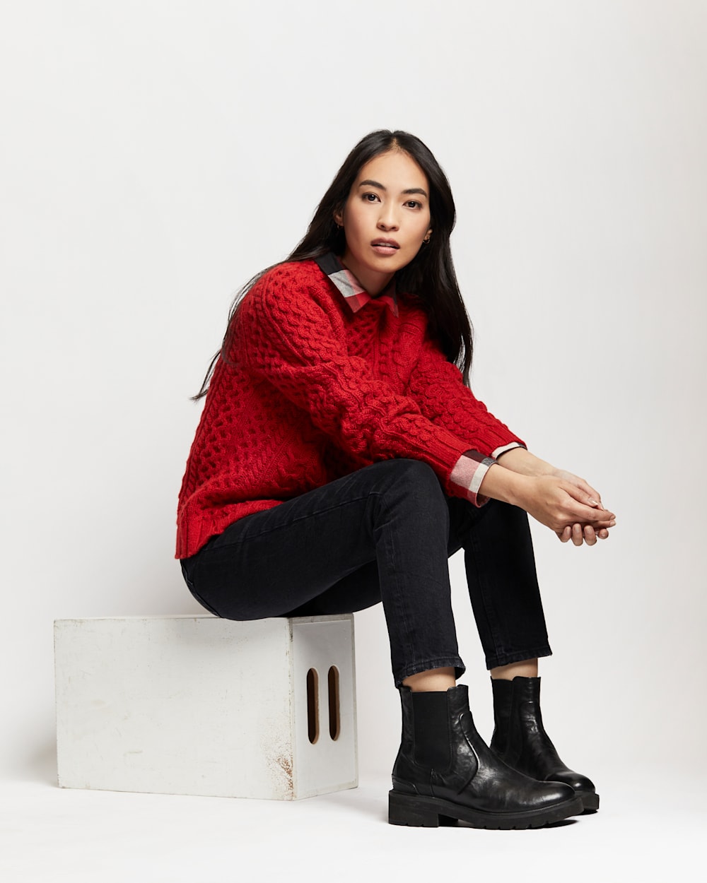 Red fisherman sweater outlet