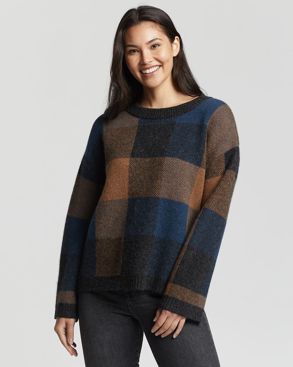 WOMEN'S ALPACA CHECK SWEATER IN CHARCOAL MULTI image number 1