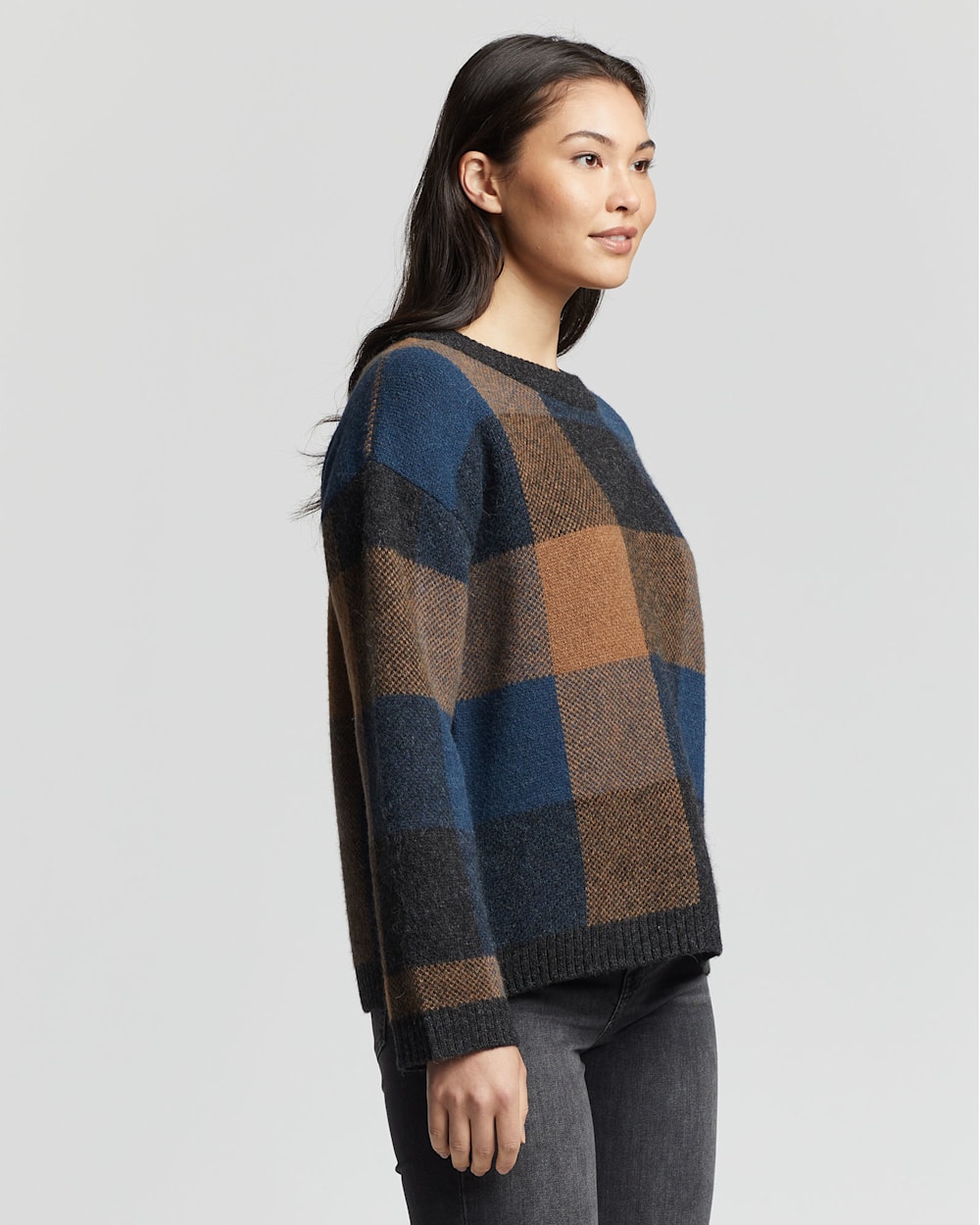 ALTERNATE VIEW OF WOMEN'S ALPACA CHECK SWEATER IN CHARCOAL MULTI image number 2