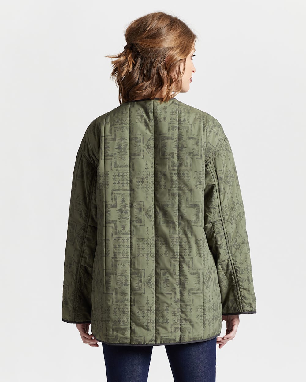ALTERNATE VIEW OF WOMEN'S REVERSIBLE QUILTED JACKET IN BOTTLE GREEN MULTI/CHARCOAL image number 3