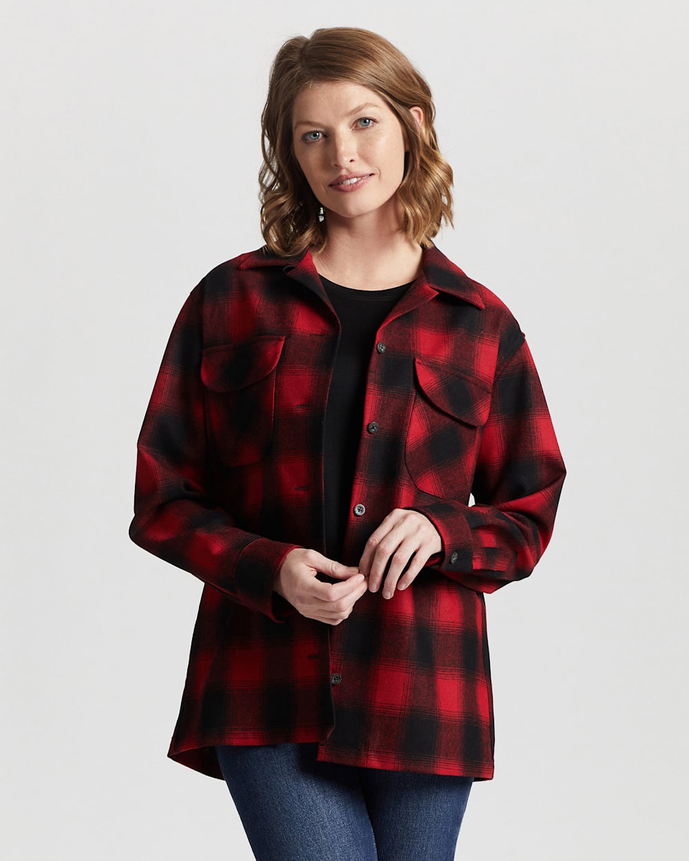 Pendleton Pendleton Women's Long Sleeve Boyfriend Fit Wool Board Shirt, Black/White Ombre Shop Women's Plaid Boyfriend Board Shirt for Trendy Style