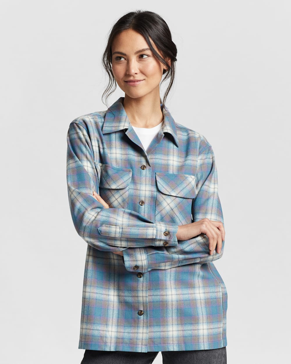 Pendleton Pendleton Women's Long Sleeve Boyfriend Fit Wool Board Shirt, Red Ombre Shop Women's Plaid Boyfriend Board Shirt for Trendy Style