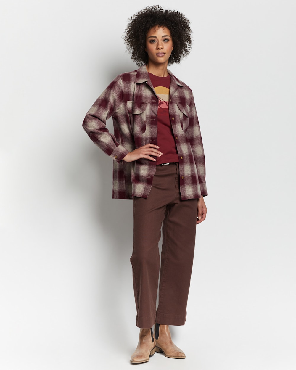 WOMEN'S BOYFRIEND BOARD SHIRT IN MAROON BUFFALO OMBRE image number 1