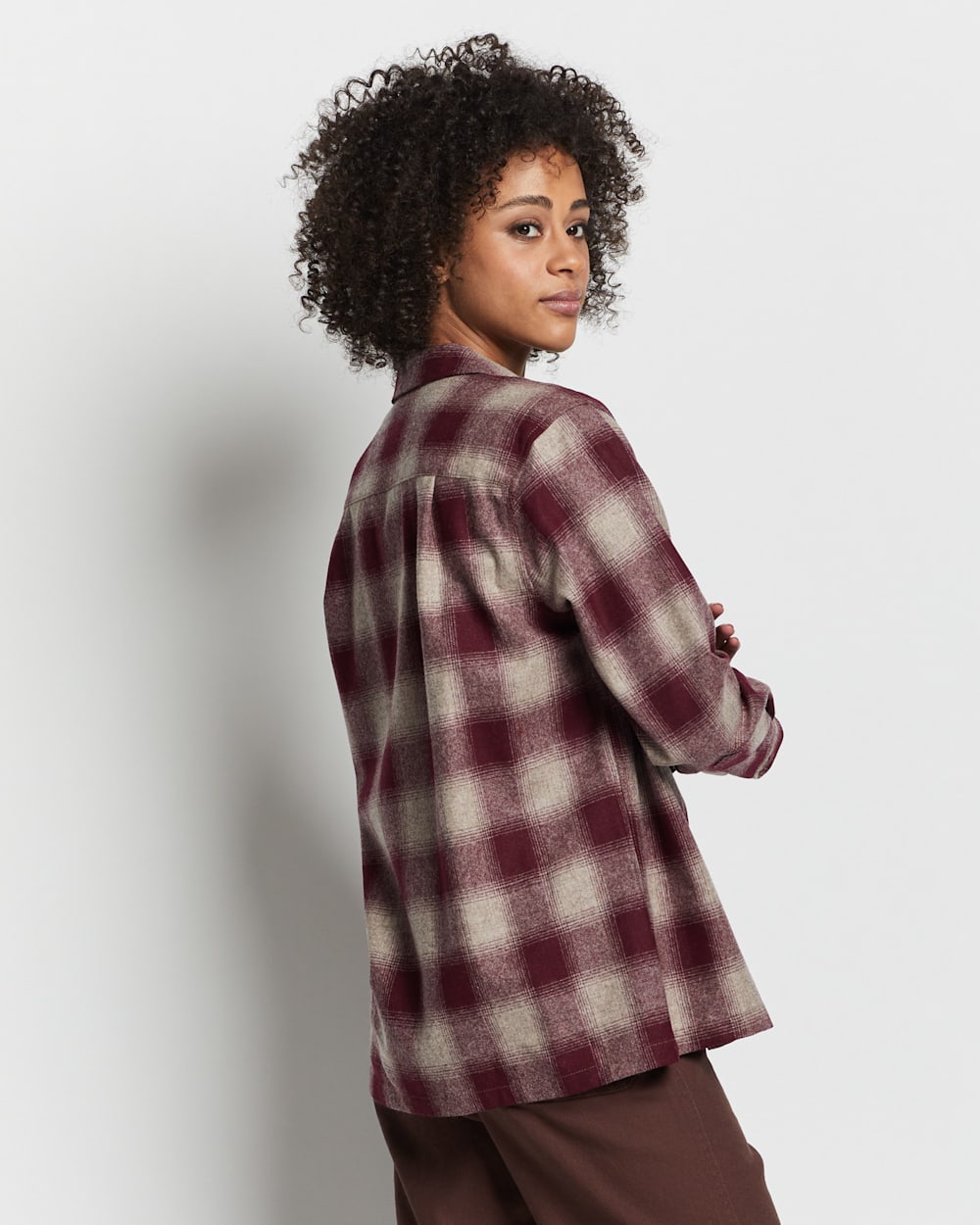 Pendleton Pendleton Women's Long Sleeve Boyfriend Fit Wool Board Shirt, Red Ombre Shop Women's Plaid Boyfriend Board Shirt for Trendy Style