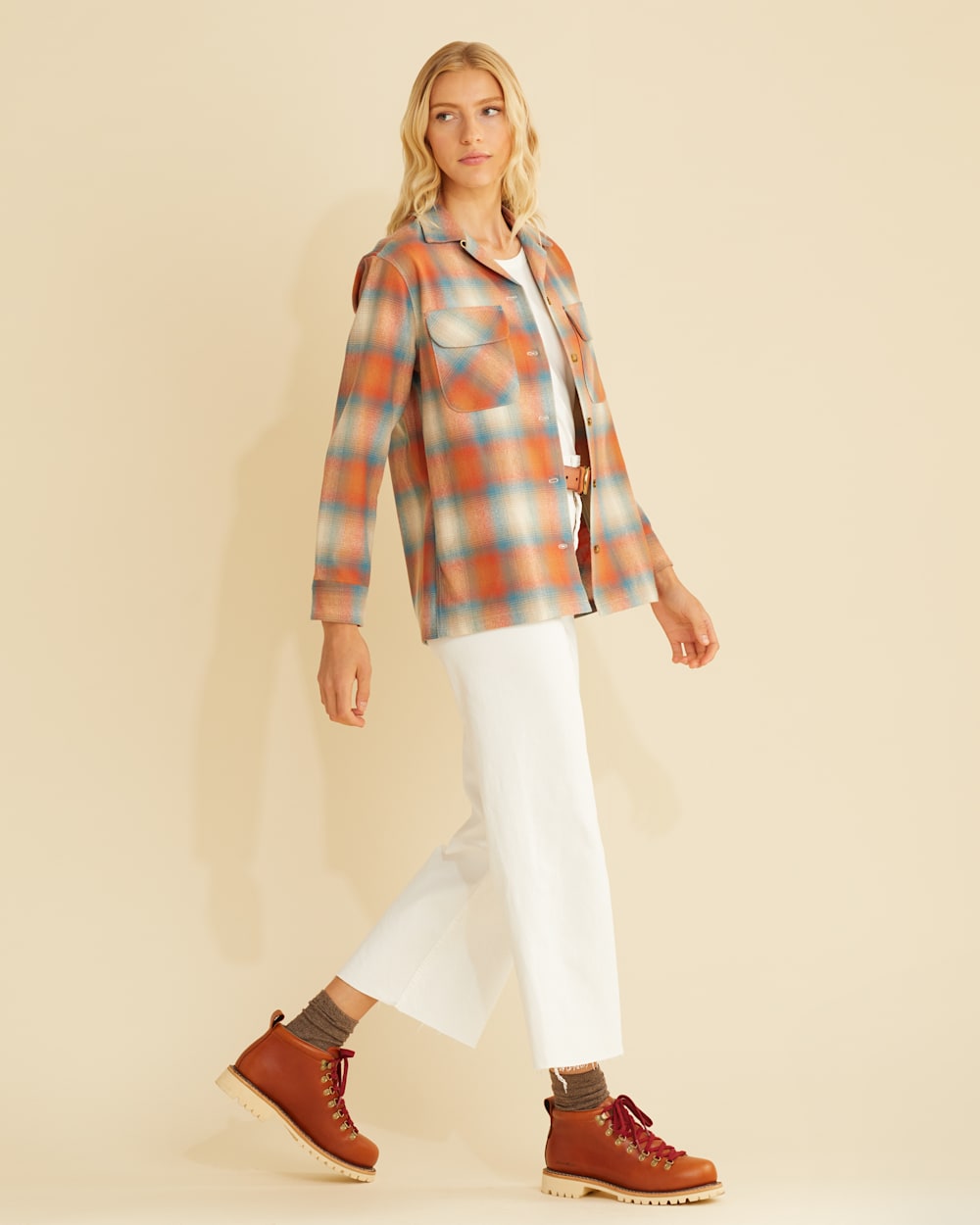 ALTERNATE VIEW OF WOMEN'S BOYFRIEND BOARD SHIRT IN BLUE/RUST OMBRE image number 2