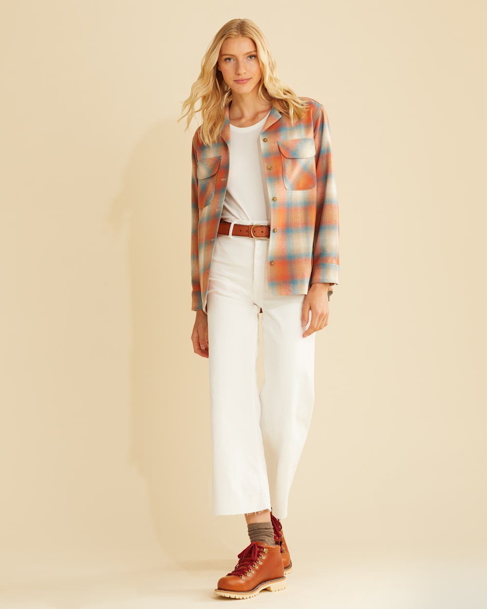 Pendleton Pendleton Women's Long Sleeve Boyfriend Fit Wool Board Shirt, Copper/Gold Ombre Shop Women's Plaid Boyfriend Board Shirt for Trendy StyleT