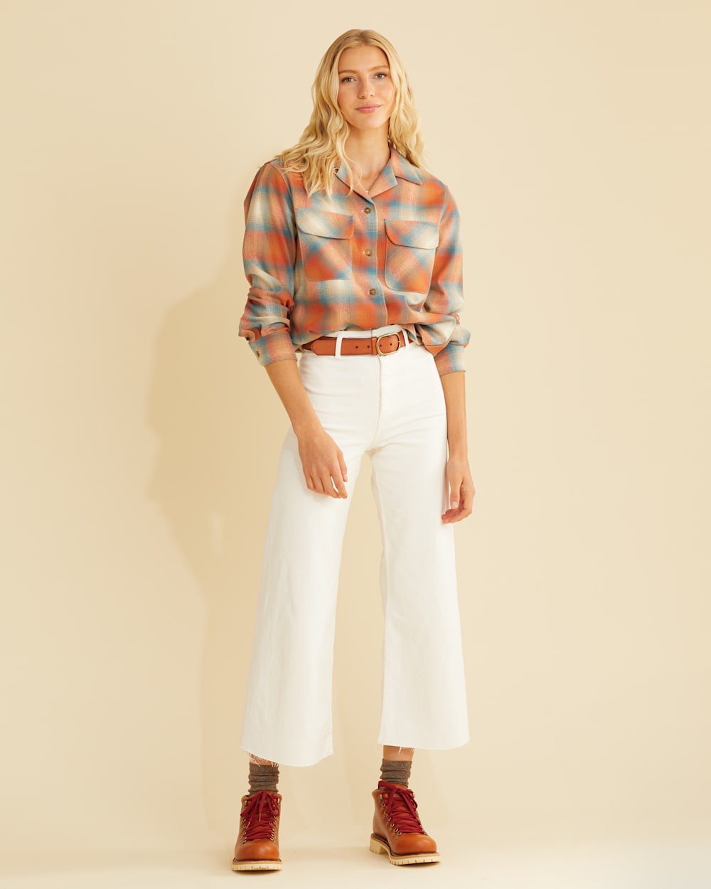 ALTERNATE VIEW OF WOMEN'S BOYFRIEND BOARD SHIRT IN BLUE/RUST OMBRE image number 7