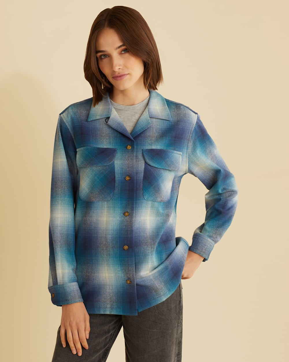 WOMEN'S BOYFRIEND BOARD SHIRT IN BLUE OMBRE image number 1